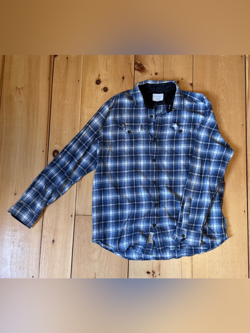 Field & Stream Navy and White Plaid Flannel Shirt